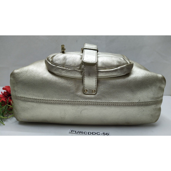 Michael Kors Fulton Metalic Gold Pebbled Leather Buckle Pocket Hobo Shoulder Bag - Picture 6 of 16